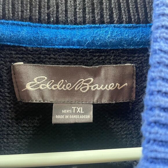 Eddie Bauer Sweater Adult XLT Black Blue Stripe Heavy Knit Pullover 1/4 Zip Mens - Picture 6 of 11
